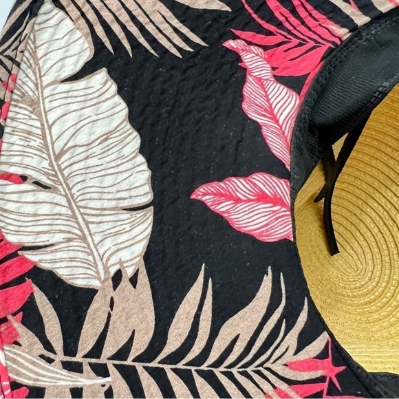 C.C Floppy Wide Brim Tan Straw Sun Hat Floral Pattern Ribbon & Adjustable Ties - Picture 8 of 12